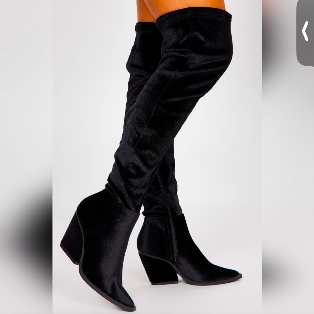 ‼️‼️‼️Solid Pointed Toe Chunky knee High Boots Black